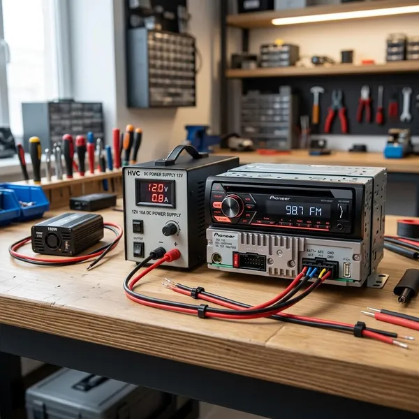 Autoradio aansluiten op omvormer of voeding